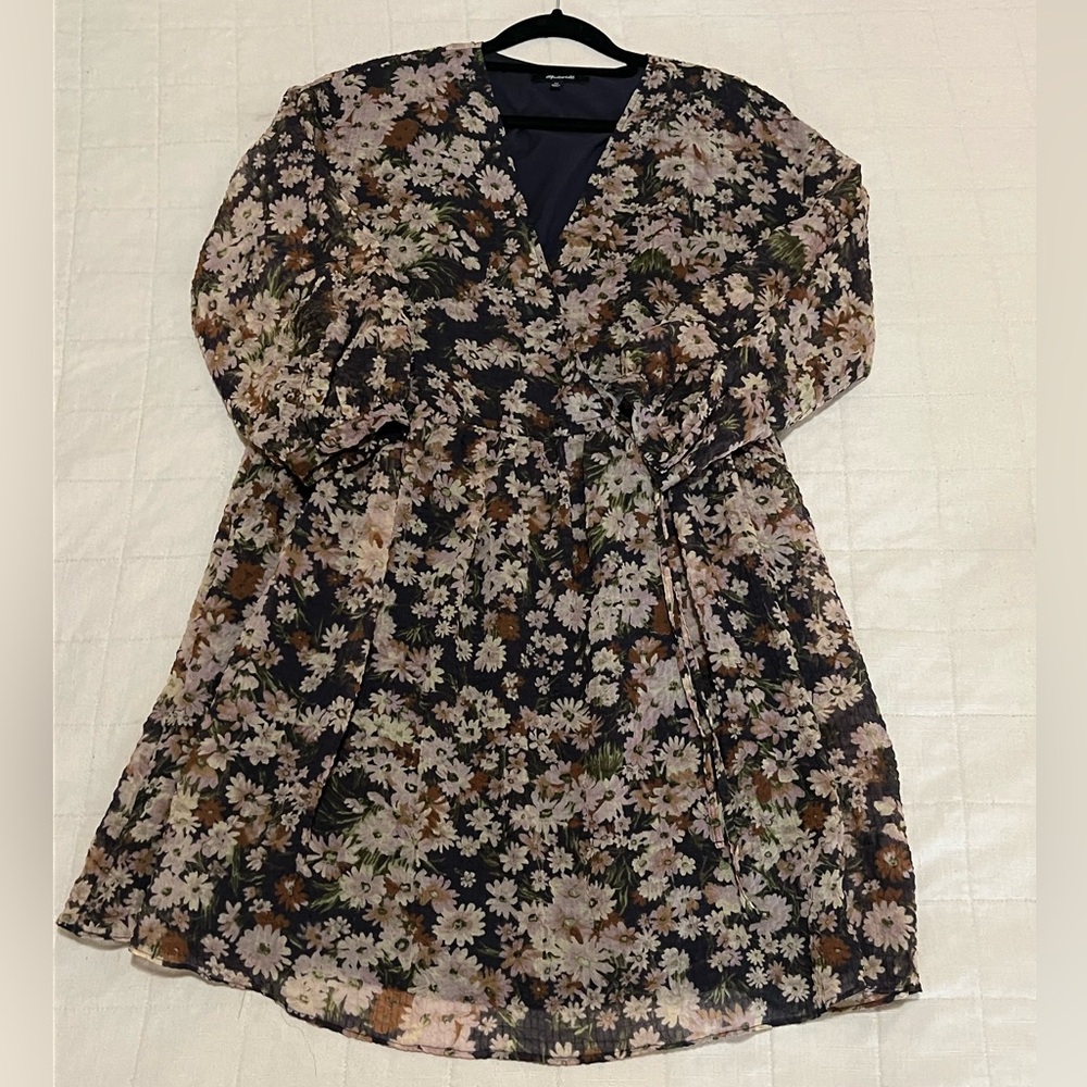 Madewell Floral Mini Dress Tie Waist V Neck